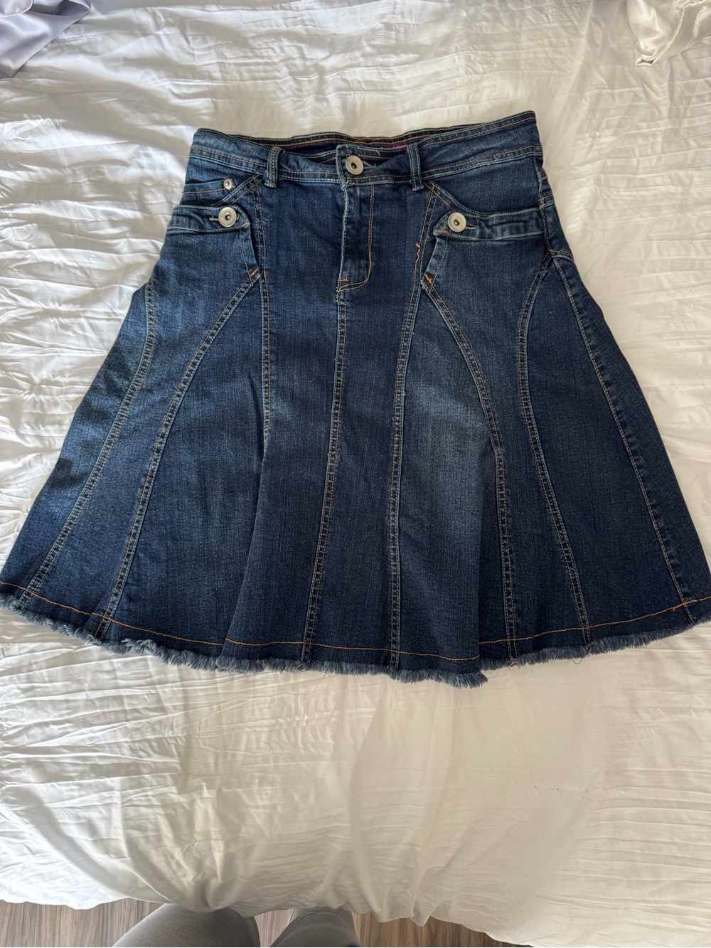 Dots Dark Blue Denim A-Line Skirt